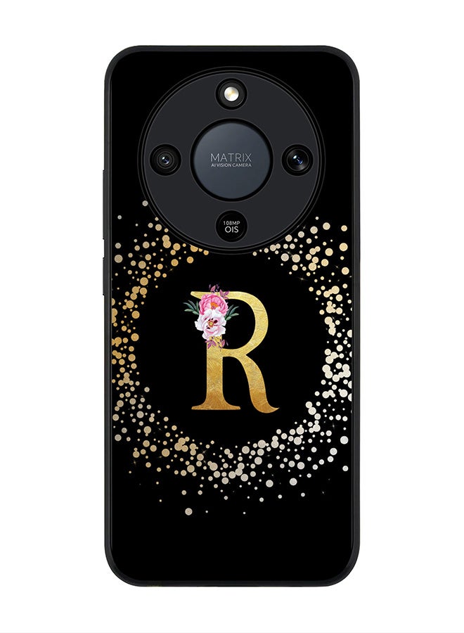 For Honor X9d / Magic8 Lite / X70 Case,Slim fit Camera Protection, Shockproof Thin Phone cover  - Custom Monogram Floral - R ( Black )